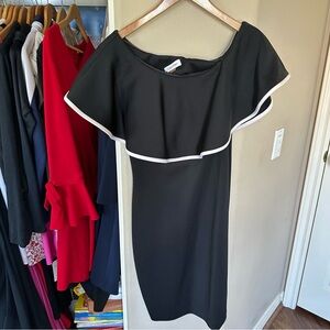 Calvin Klein Black and White One Shoulder Sheath Dress